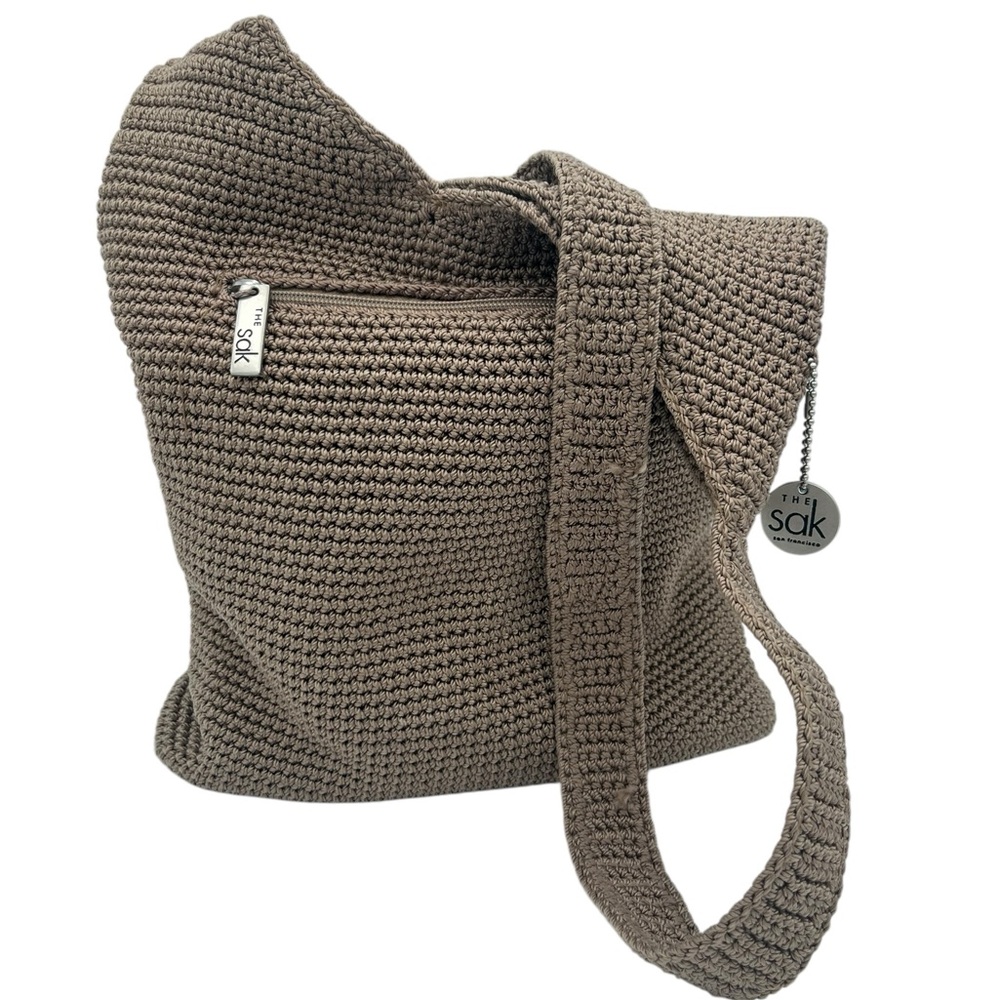 The Sak Taupe Crochet Shoulder Bag